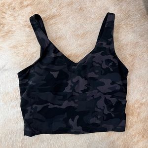 Black camouflage workout tank top with built in sports bra